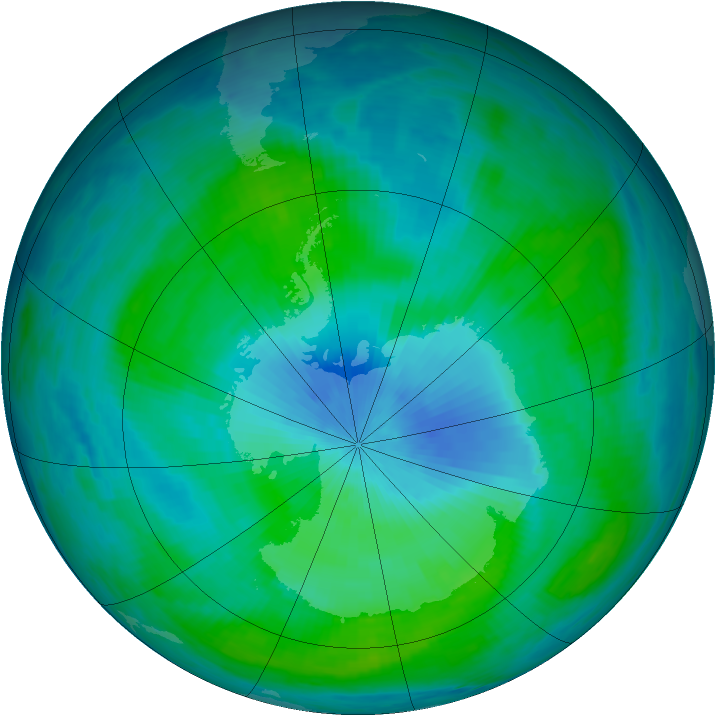 Antarctic ozone map for 22 February 1988